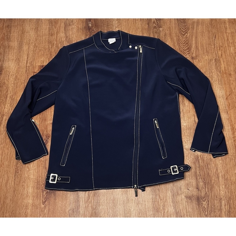Chico's Bonded Moto Jacket Size 3 ( Small) Blue Navy Women's